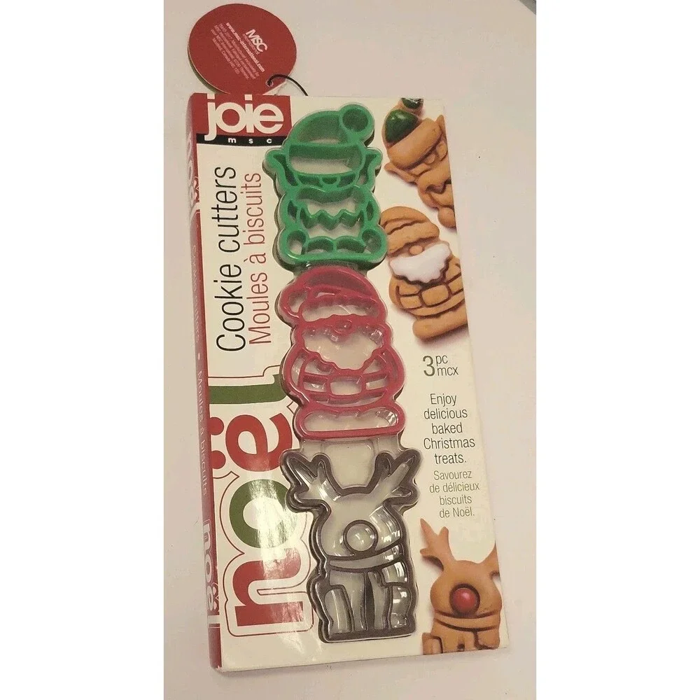 Joie Noel Christmas Cookie Biscuit Cutters Elf Reindeer Santa Claus 3pc